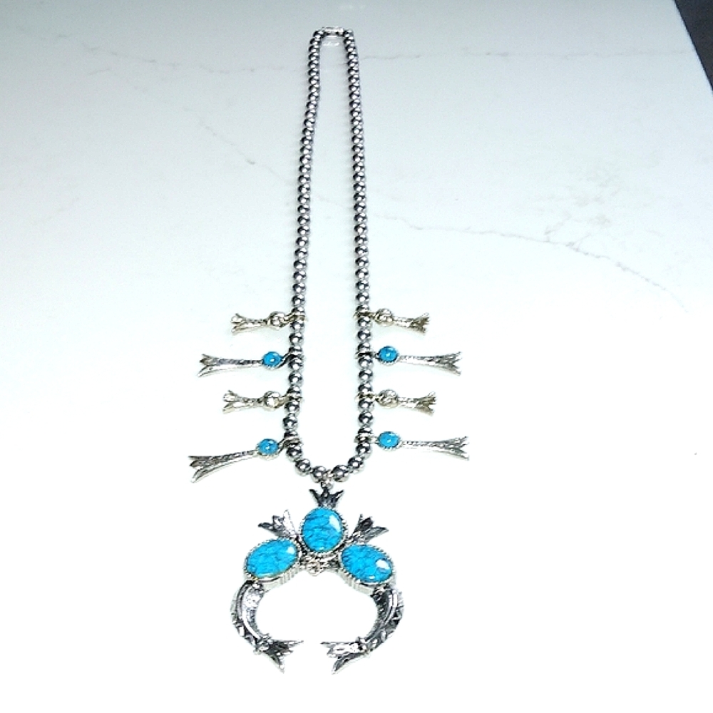 Squash Blossom Blue Acrylic and Silver-tone Necklace